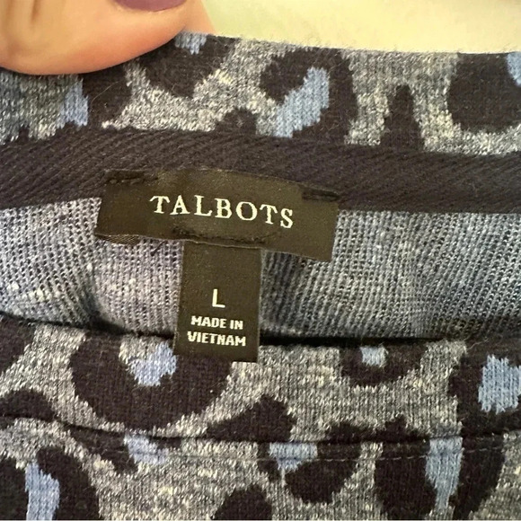 Talbots Women’s Long Sleeve Blue Leopard Print Sweatshirt Cotton Dress Sz L GUC - Picture 4 of 8